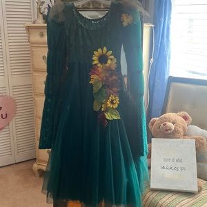 Green whimsical fairy earth dress, petite size small made in the US